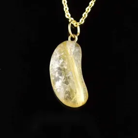 Vintage 18K Gold Rutilated Quartz Bean Pendant Necklace