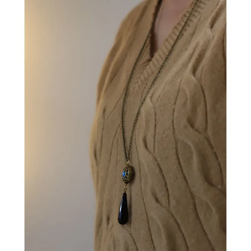 Vintage Bead and Onyx Pendant Necklace *Final sale*