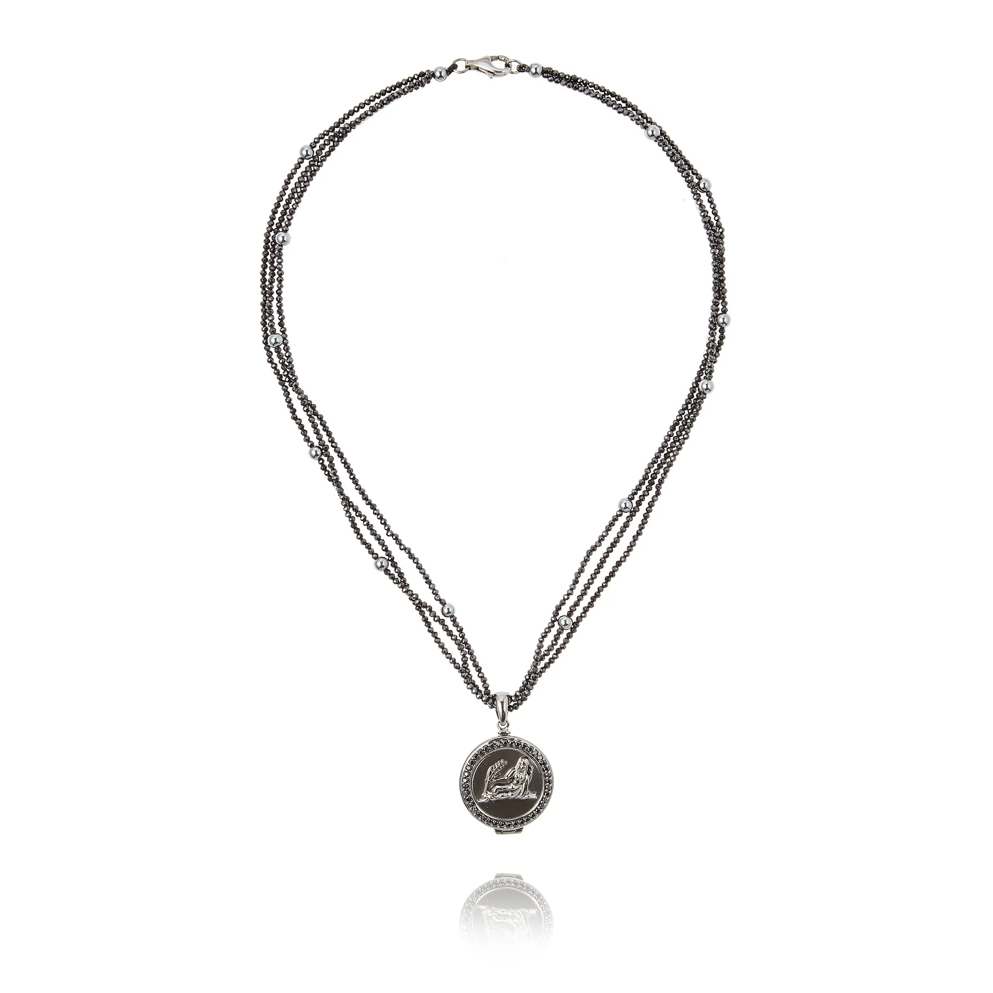 Virgo Pendant Necklace in Silver with Black Spinel and Hematite