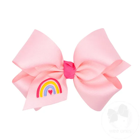 Wee Ones Bows - King - Pink with Embroidered Rainbow