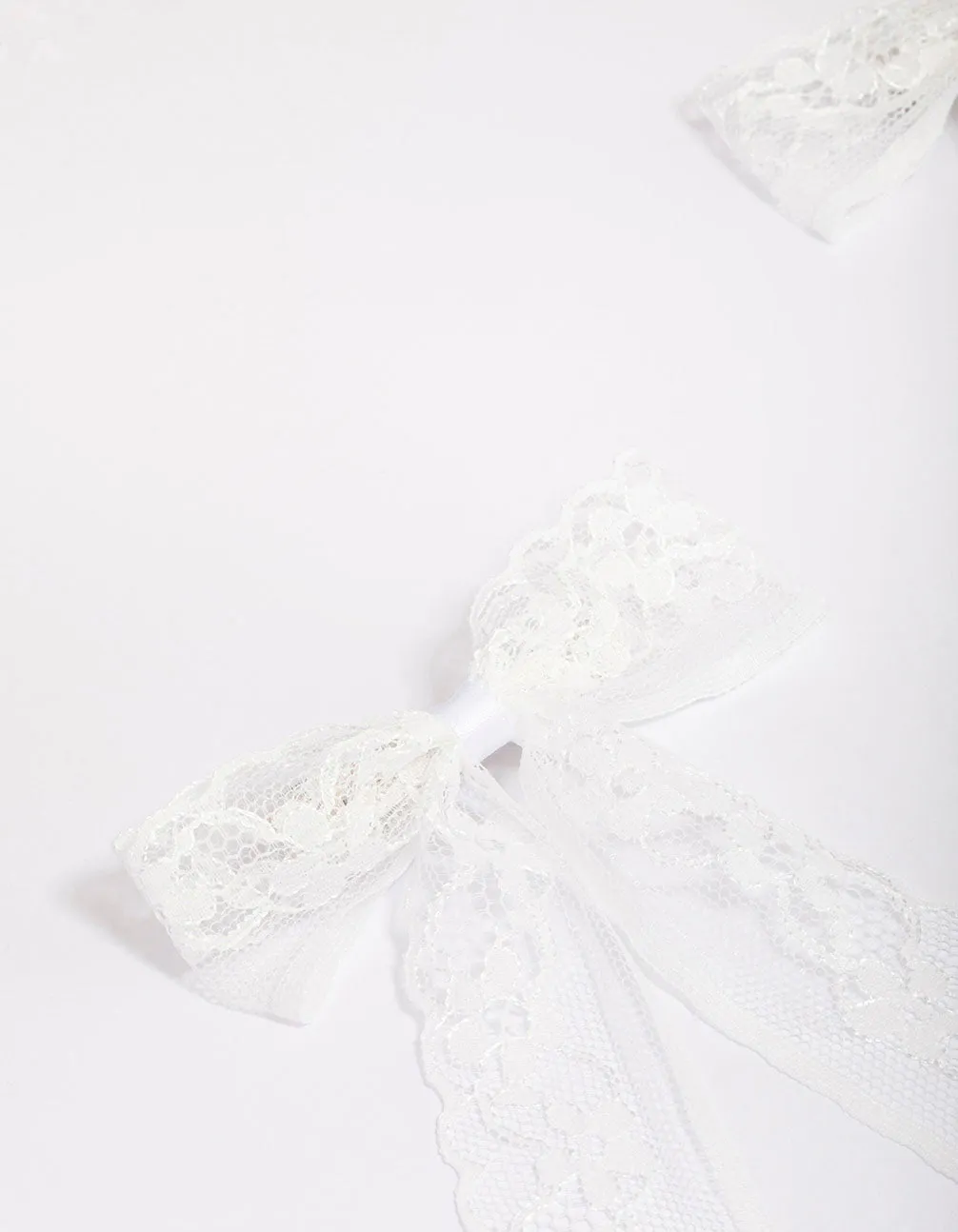 White Fabric Medium Lace Hair Bow Pack